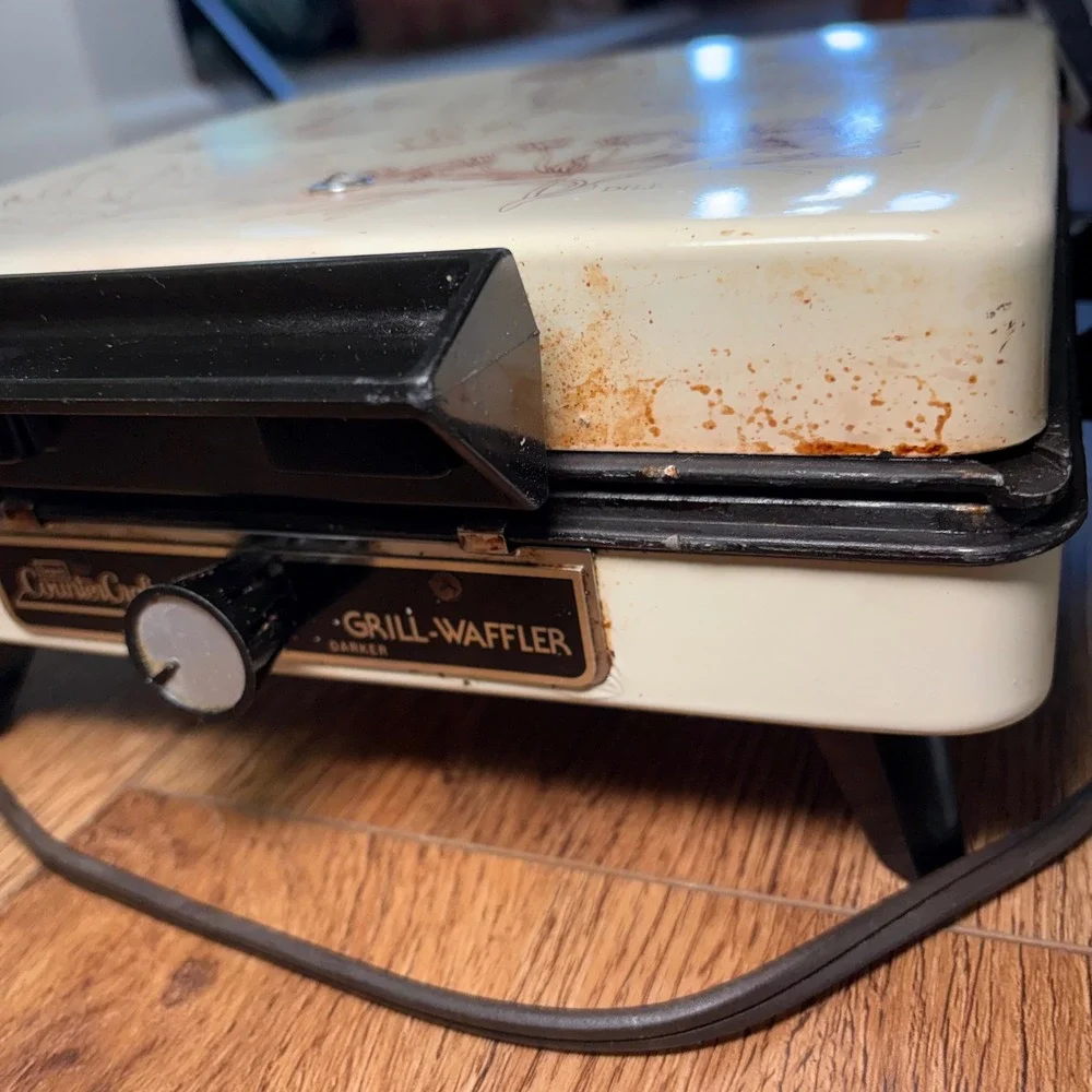 Vintage Sears CounterCraft Grill-Waffle Maker Brown Cream Botanical Herb Tested